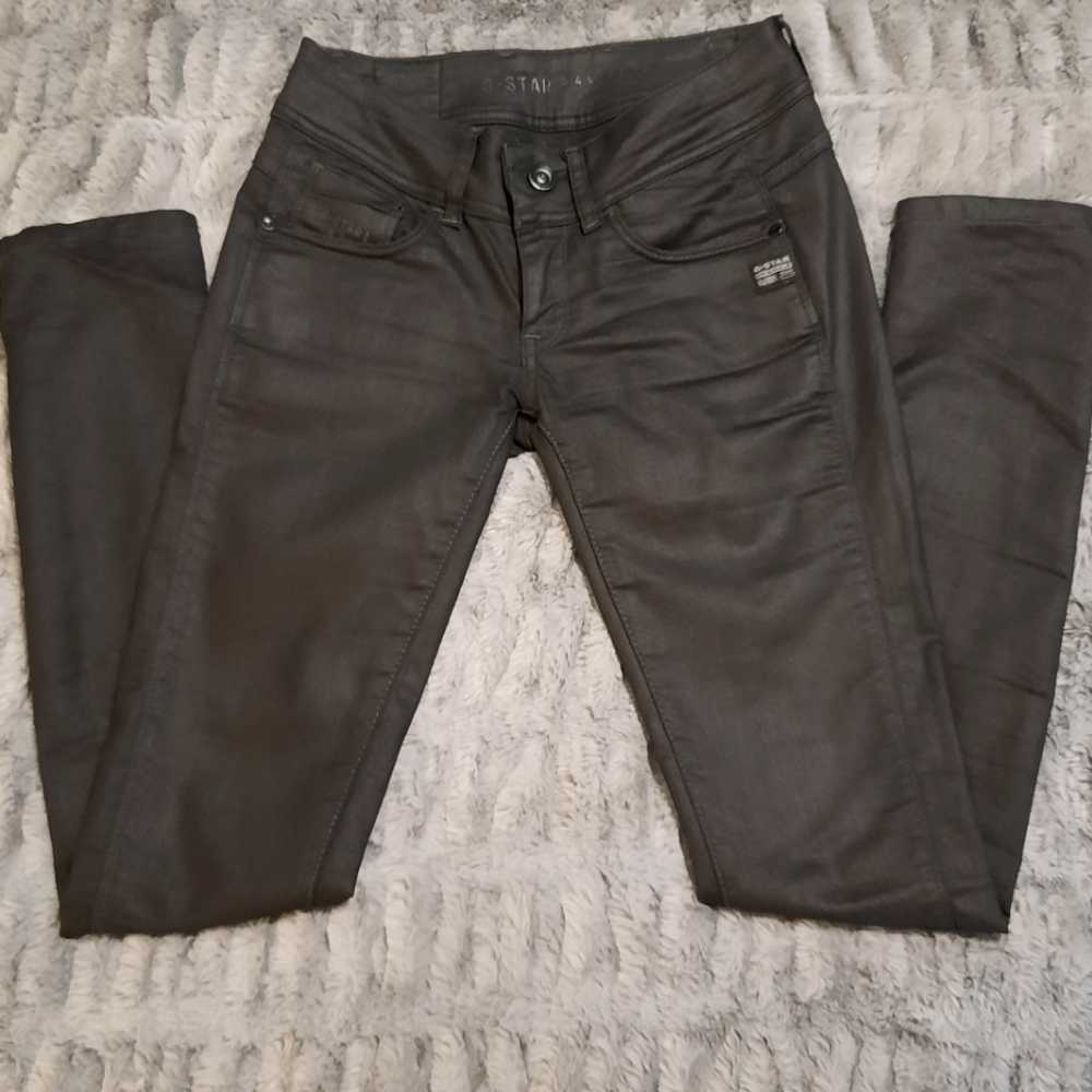 G-STAR RAW Cody Midge Skinny Black Sateen Coated Denim 25 X 32 Jeans